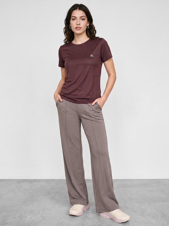 R&B Women Wine Self Design Pure Cotton Round Neck Short Sleeves T-Shirt