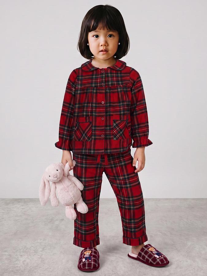 R&B Girls Red Check Long Sleeve Top and Pyjama Set