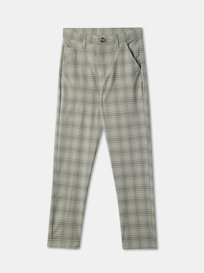 Boys Straight Fit Plaid Mid Rise Trouser