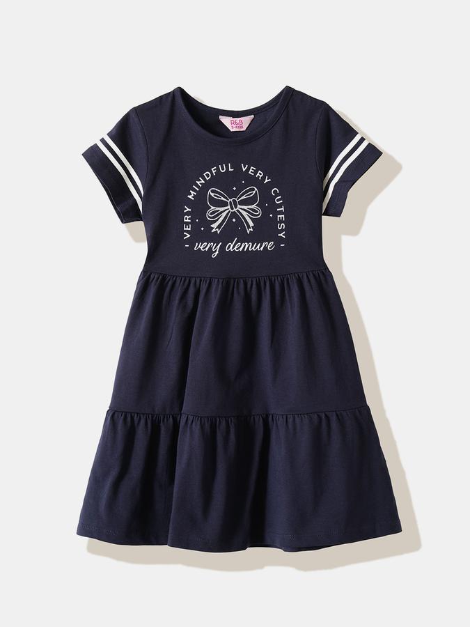 Girls Cotton Regular Fit Crew Neck Printed Dress