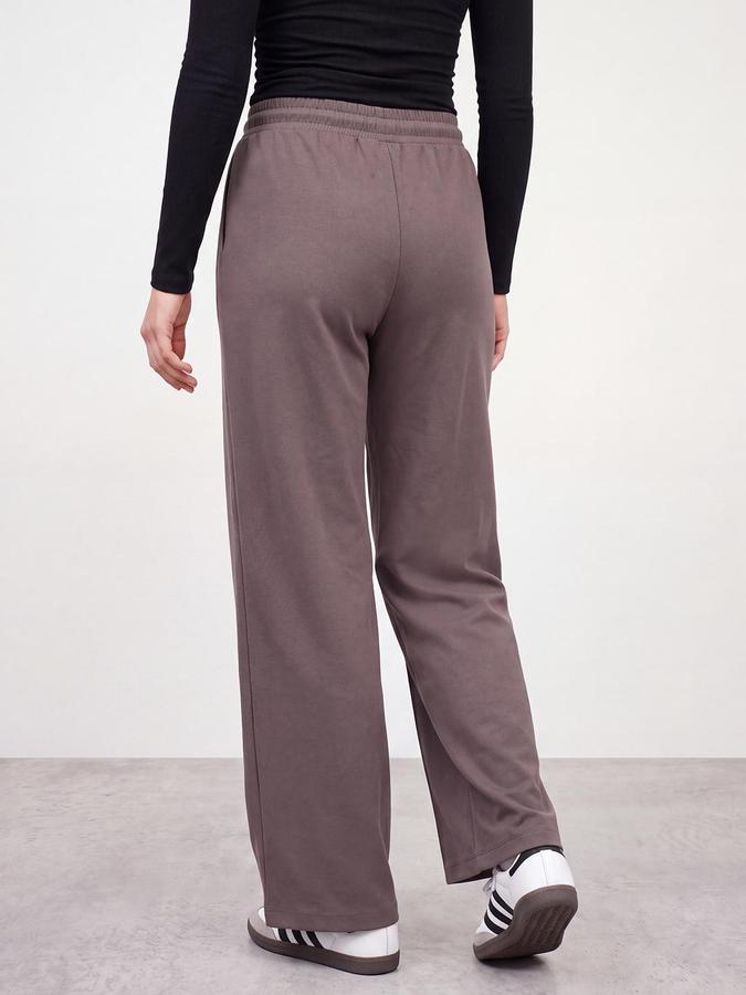 R&B Women Taupe Textured Relaxed Fit Casual Pant