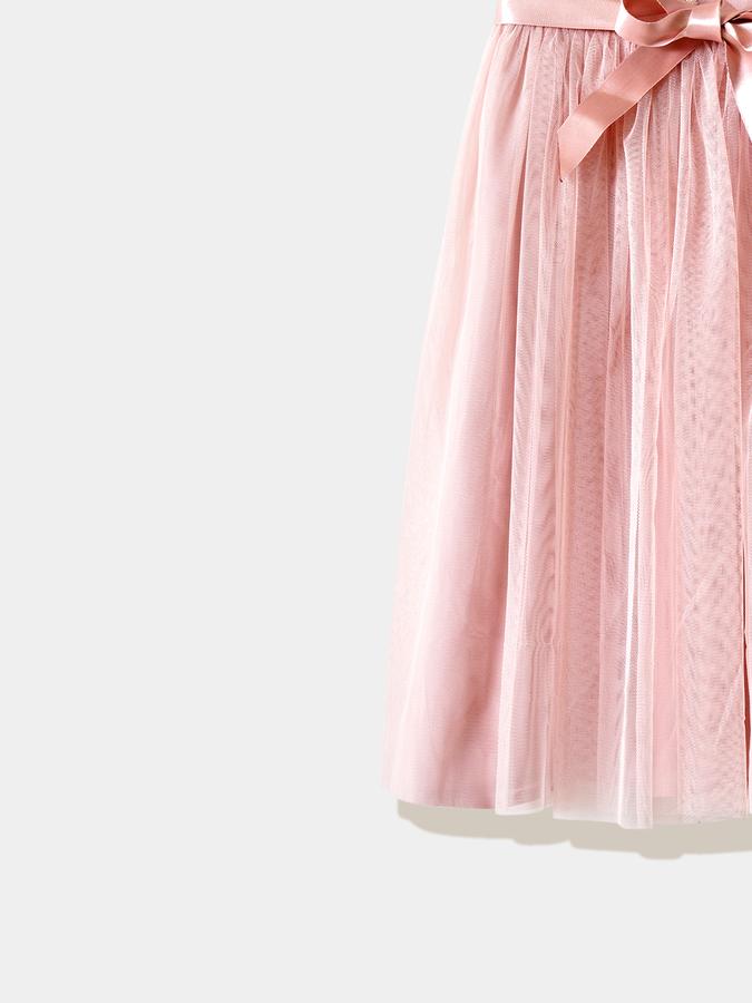 Girls Tulle Fit And Flare Round Neck Ruffled Dress