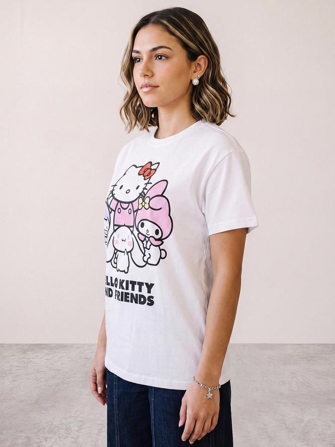 R&B Women Ivory Short Sleeve Round Neck Hello Kitty Printed T-Shirt