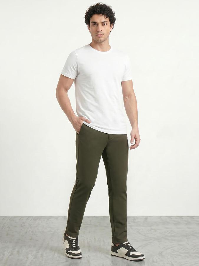 R&B Men's Olive Slim Fit Trousers