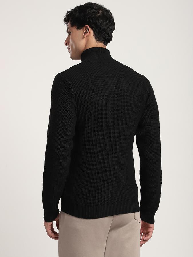 Men Polyester Regular Fit Mock Neck Ribbed Sweater