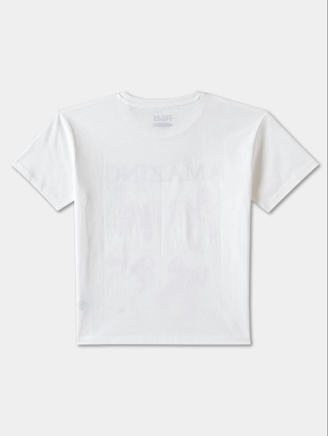 R&B White Cotton Round Neck Printed Girl T-Shirt