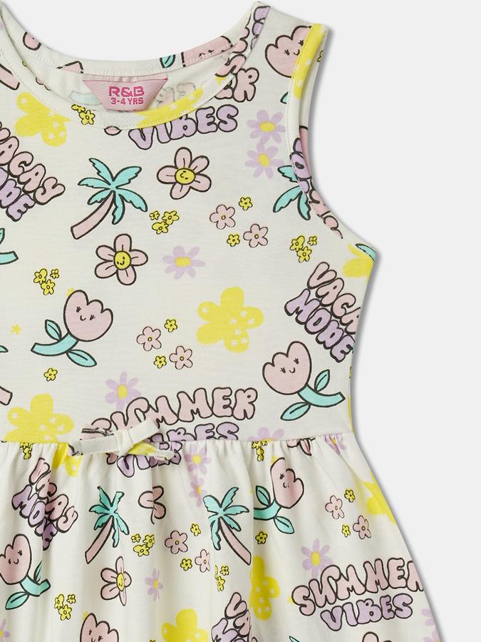 Girls Typographic Print Round-Neck A-Line Dress image number 2