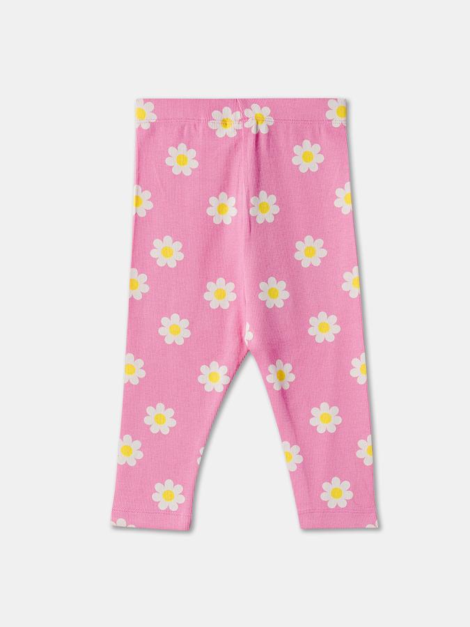 Girls Floral Print Leggings with Elasticated Waist image number 1