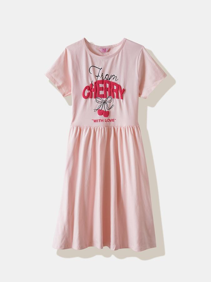 Girls Cotton Regular Fit Crew Neck Printed Dress