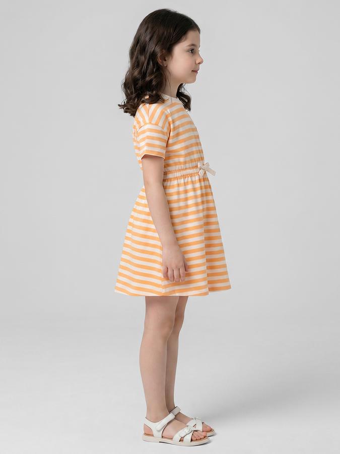 R&B Orange Striped Round Neck Short Sleeves Fit and Flare Mini Girls Dress