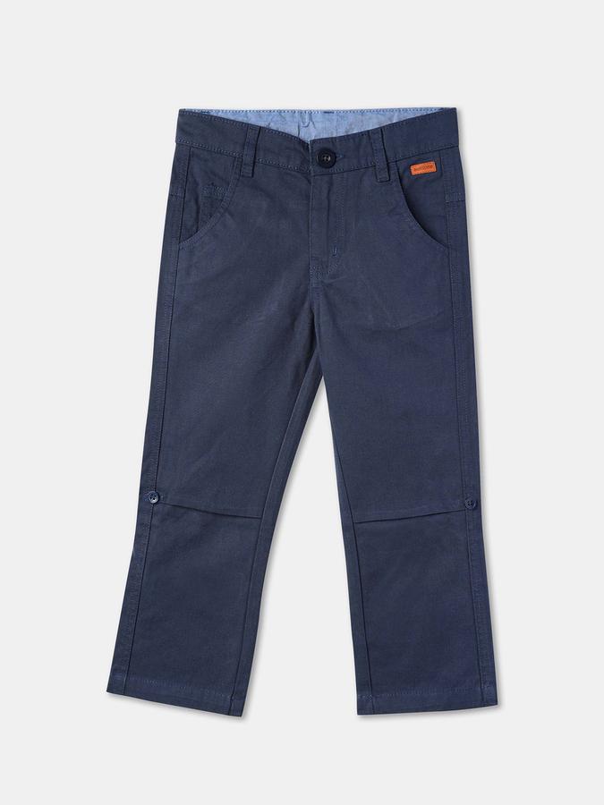 Boys Cotton Relaxed Fit Zip Fly Clean Hem Trousers