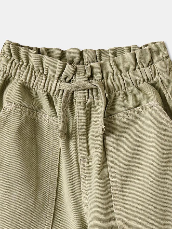 Girls Cotton Wide Leg Drawstring Waist Solid Pants