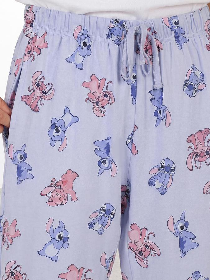 R&B Girls Blue Stitch & Angel Print Resort Collar Pure Cotton Shirt & Pyjama Set