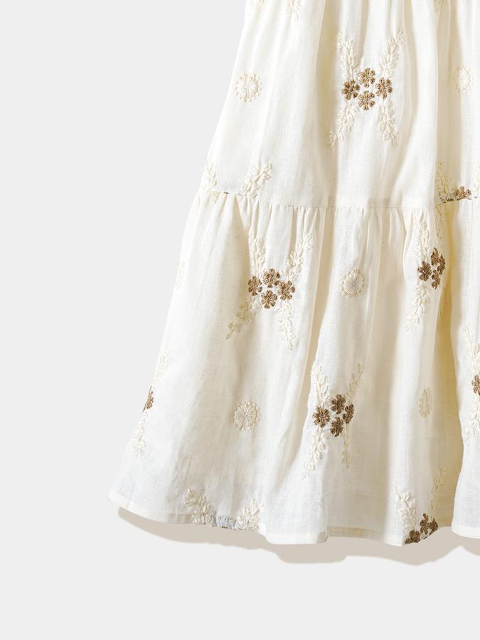 Girls Cotton Blend Regular Fit Round Neck Tiered Dress