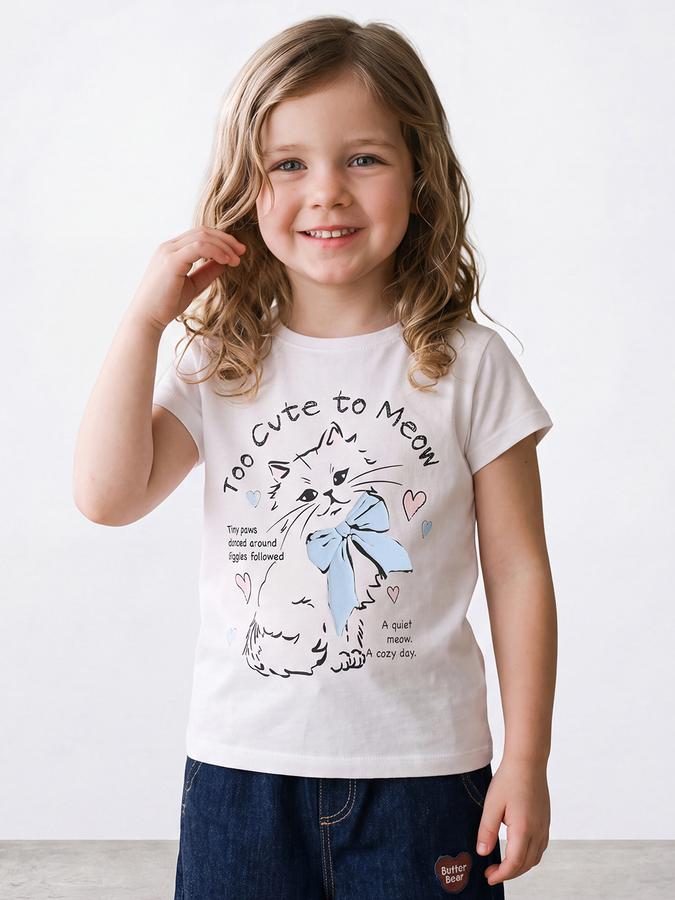 R&B Girls Ivory Graphic Print Short Sleeves Tshirt