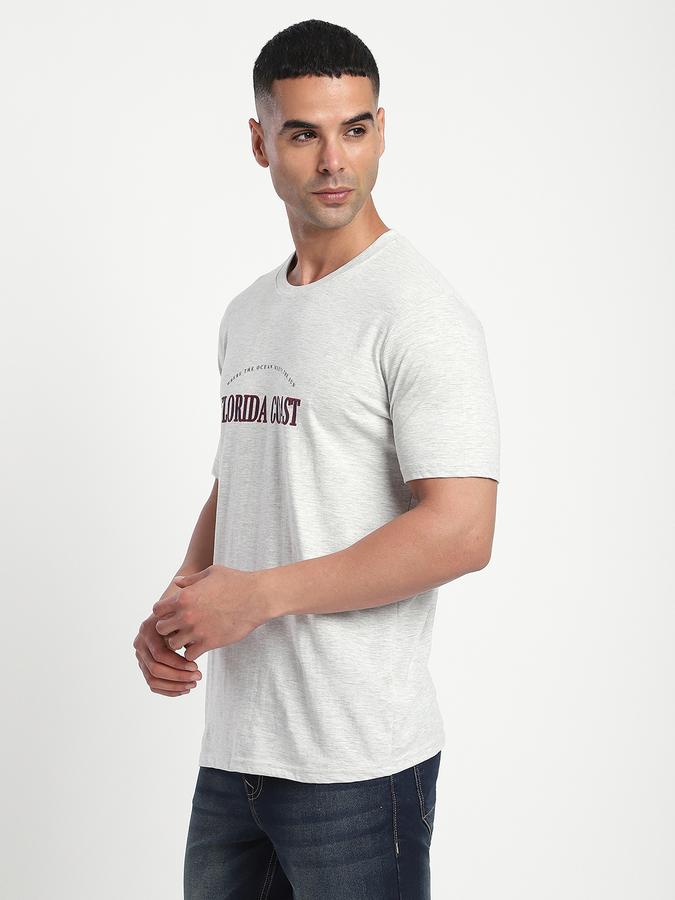 R&B Men's Ecru Melange Printed T-Shirt