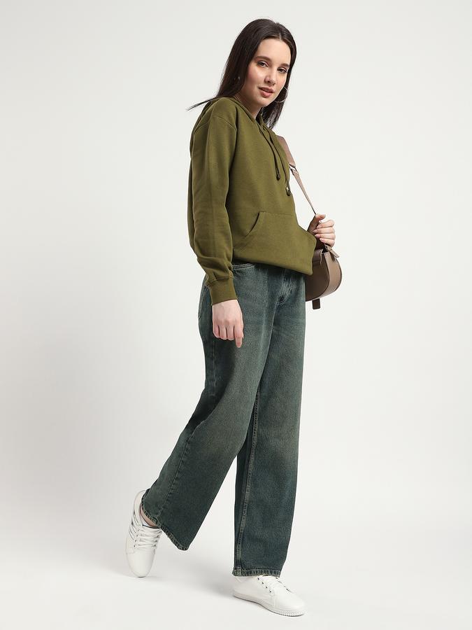 Women Cotton Wide Leg Mid Rise Faded Jeans