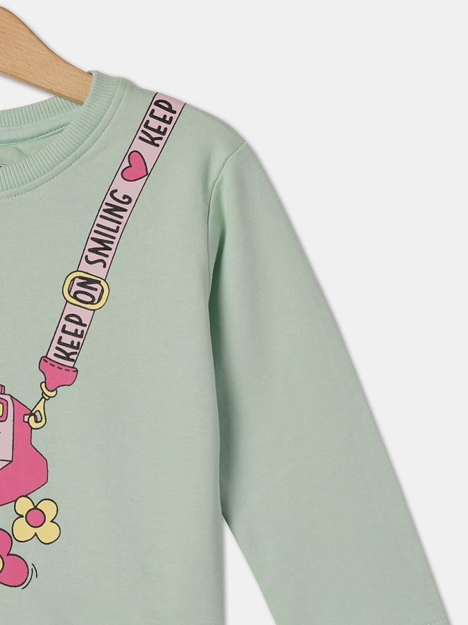 Girls Cotton Regular Fit Crew Neck Graphic Sweatshirt