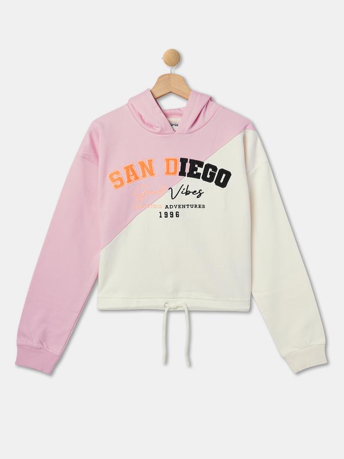 Girls Cotton Blend Regular Fit Hooded Graphic Hoodie