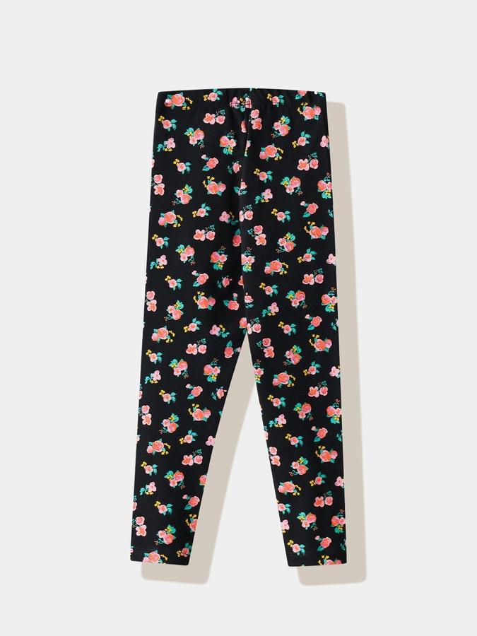 R&B Girls Black Floral Printed Leggings