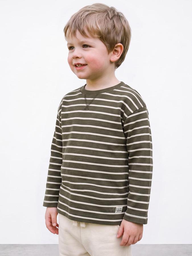 R&B Boys Green Striped Long Sleeves Round Neck T-Shirt