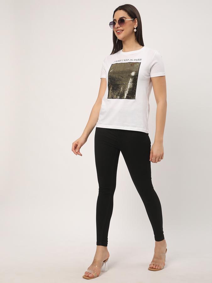 Women Embellished Regular Fit Round-Neck T-Shirt image number 1