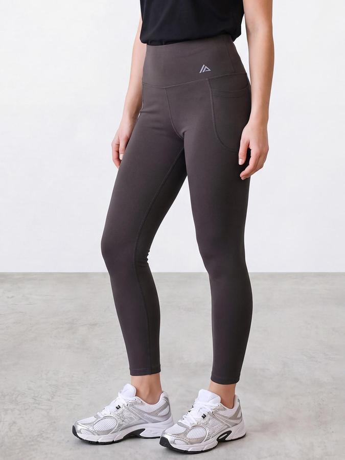 R&B Women Grey Solid Ankle Length Activewear Legging