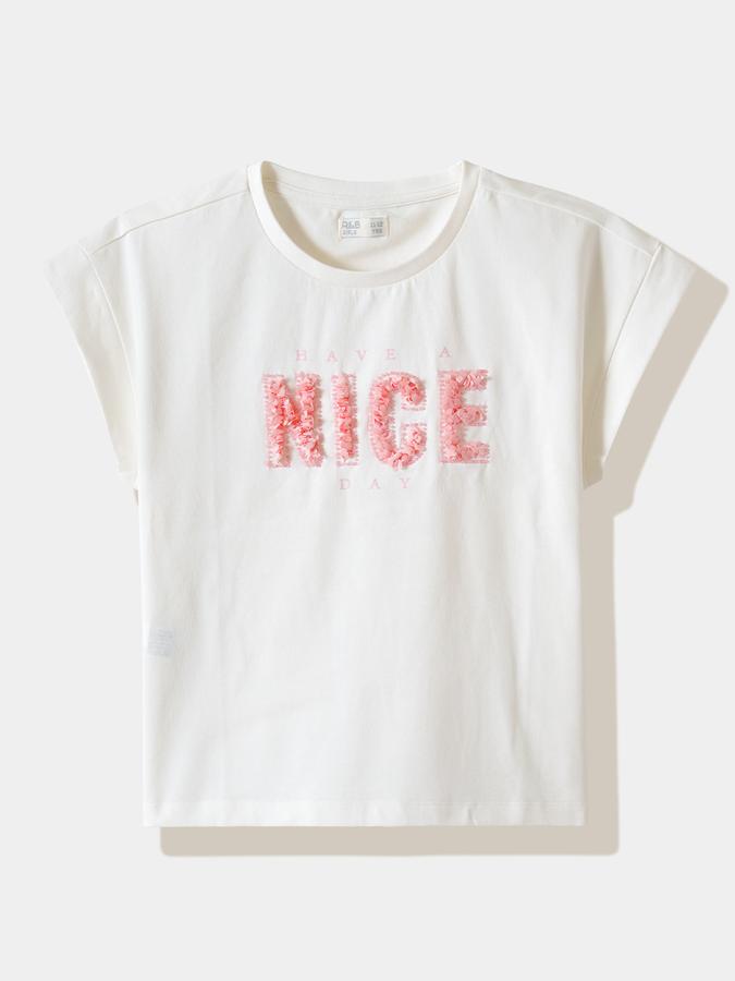 Girls Cotton Regular Fit Crew Neck Short Sleeve Graphic Top