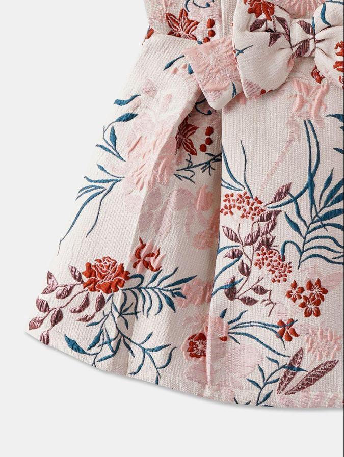 R&B Pink Floral Printed Girls Short Sleeves Dress