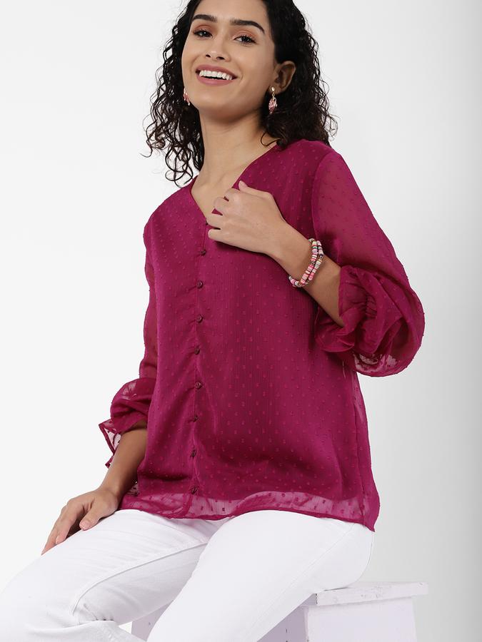 R&B Women's Textured V-Neck Top image number 0