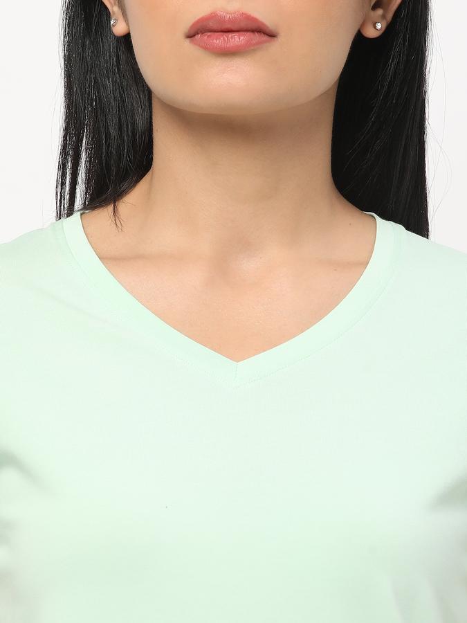 Women Cotton Relaxed Fit V-Neck Solid T-shirt