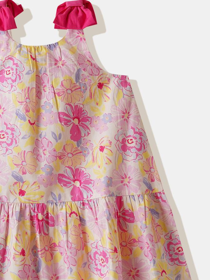 Girls Cotton A-Line Round Neck Floral Dress