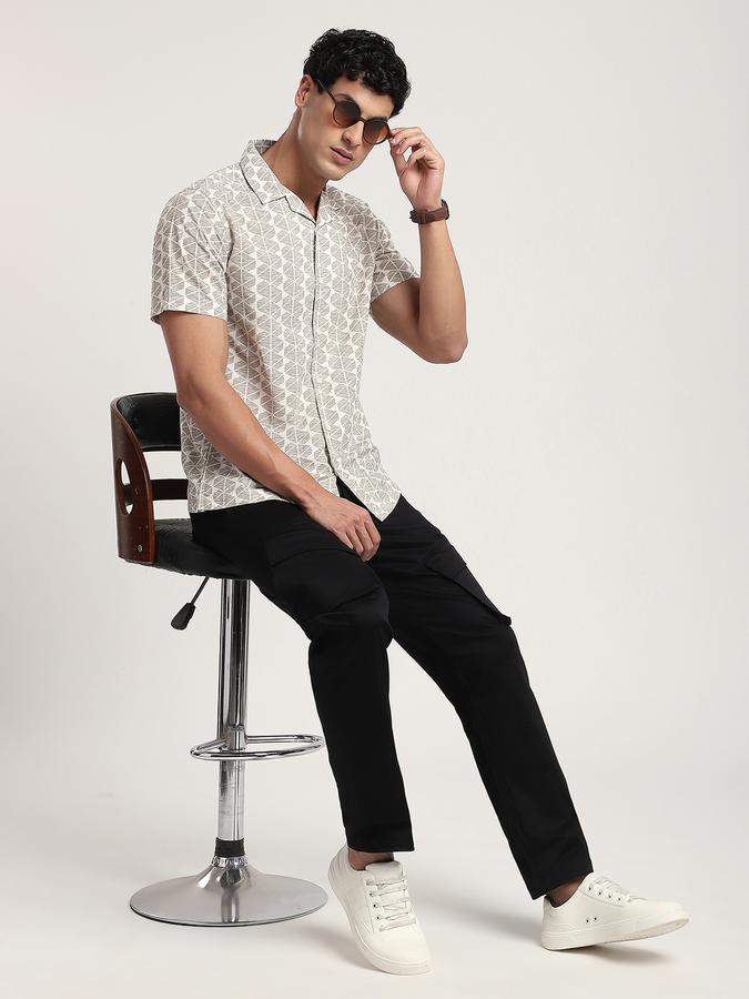 Men Cotton Relaxed Fit Camp Collar Graphic Shirt