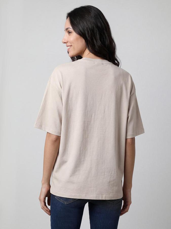 R&B Womens Grey Printed Round Neck Short Sleeves Tops 