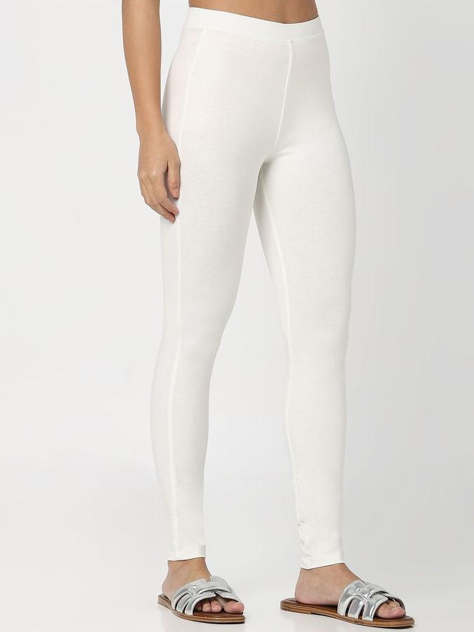 R&B Women Ivory Solid Leggings