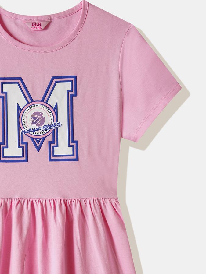 Girls Cotton Regular Fit Crew Neck Printed Dress