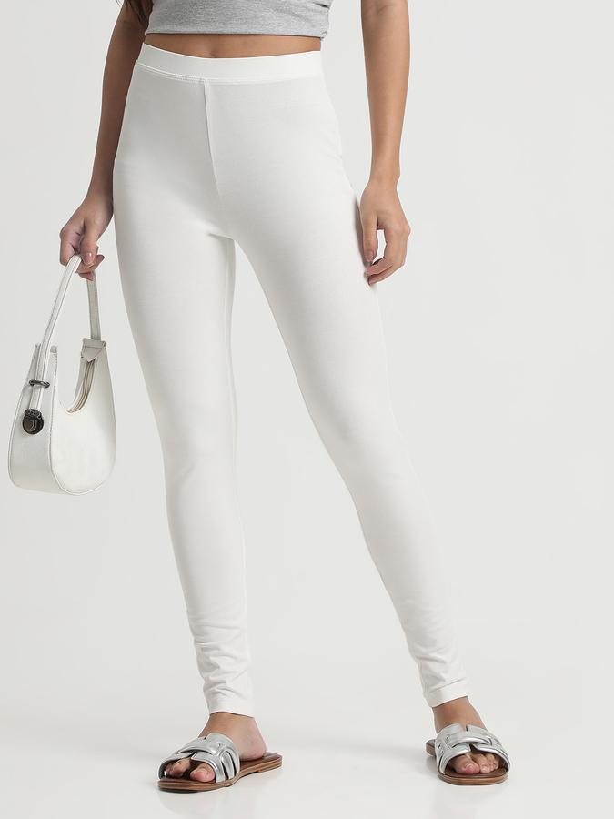 R&B Women Ivory Solid Leggings