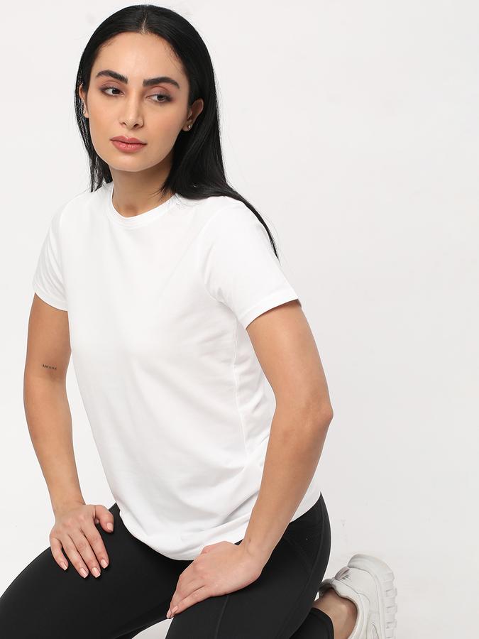 Women Cotton Relaxed Fit Crew Neck Solid T-shirt