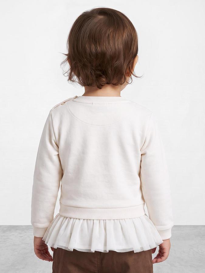 R&B Girls Ivory Floral Embroidered Long Sleeves Round Neck Sweatshirt