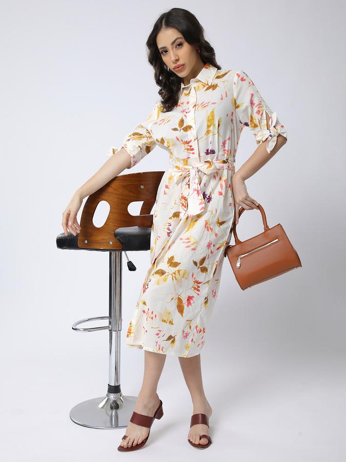 R&B Women Ivory Floral Print Shirt Dress