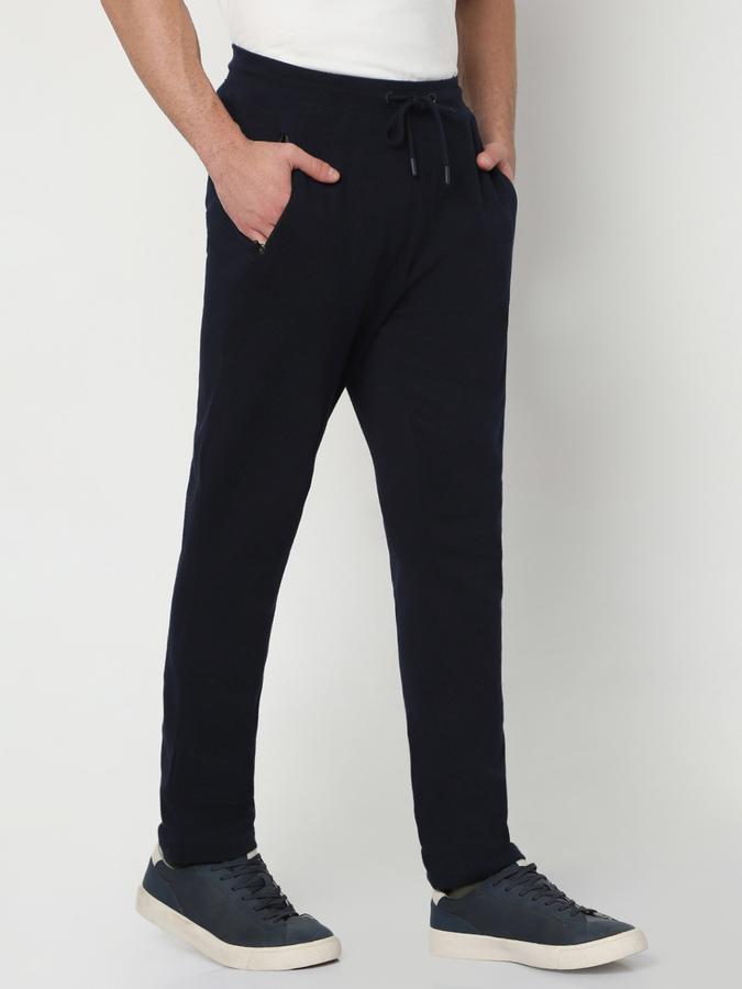 Men Cotton Tapered Fit Drawstring Waist Open Hem Trackpants