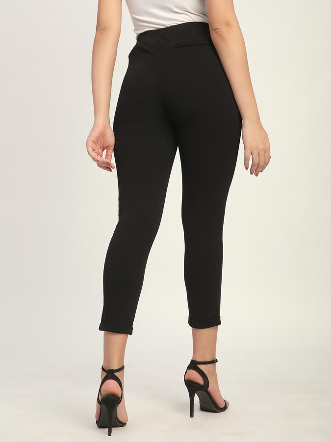 R&B Women Black Solid Slim-Fit Trousers