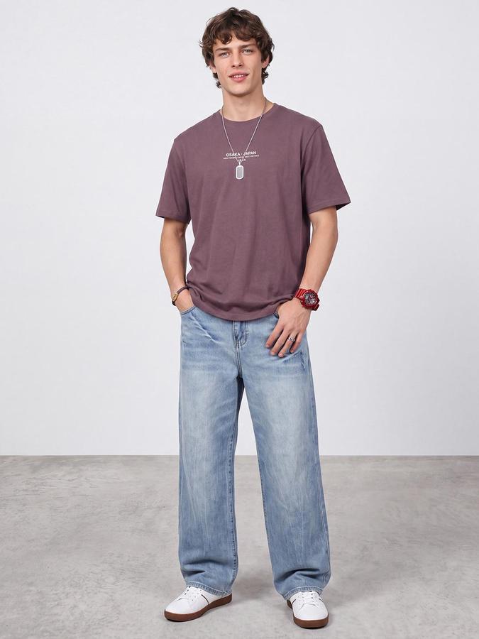 R&B Men Mauve Short Sleeve Round Neck Typography Print T-Shirt