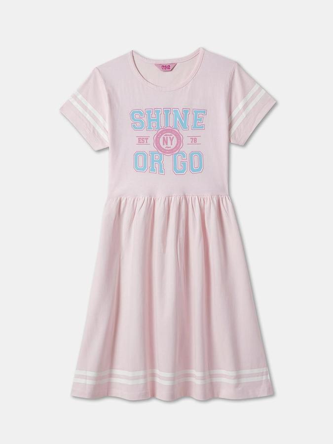 Girls Graphic Print Short Sleeve Round Neck Knee Length Dress
