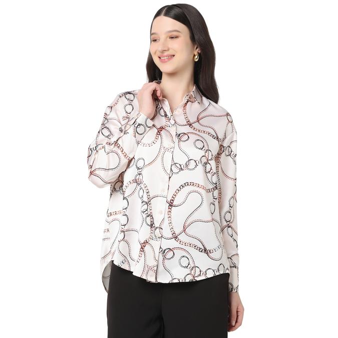 R&B Women Ivory Chain Print Shirt