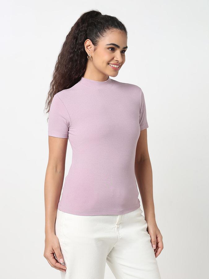R&B Women Orchid Solid Ribbed Top