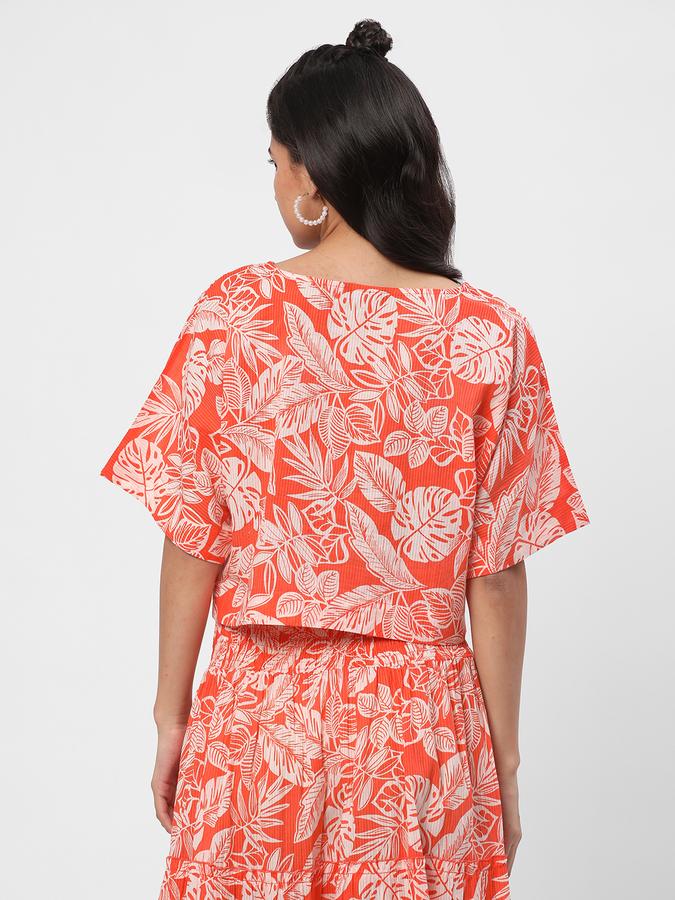 Women Cotton Relaxed Fit Round Neck Printed Ethnic Top