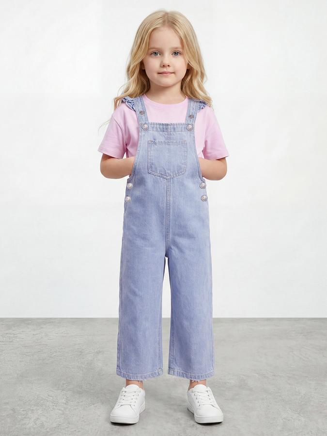 R&B Girls Blue Regular Fit Solid Dungaree