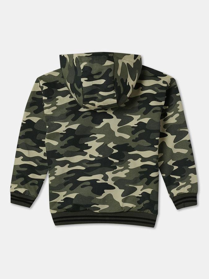 R&B Boys Olive Full Sleeves Camouflage Hooded Neck Zipper Jacket