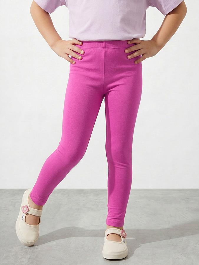 R&B Girl Pink Solid Cotton Blend Leggings